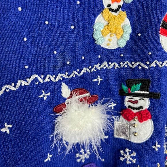 Vintage Ugly Christmas Sweater Full Zip Snowmen Feathers Cowboy Beaded Snow XXL - Picture 14 of 14